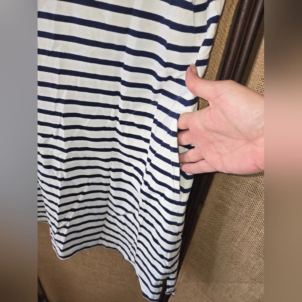 Women's Lands End Black White Stripe Nautical Shirt Dress With Pockets Size 6-8 - Picture 2 of 7